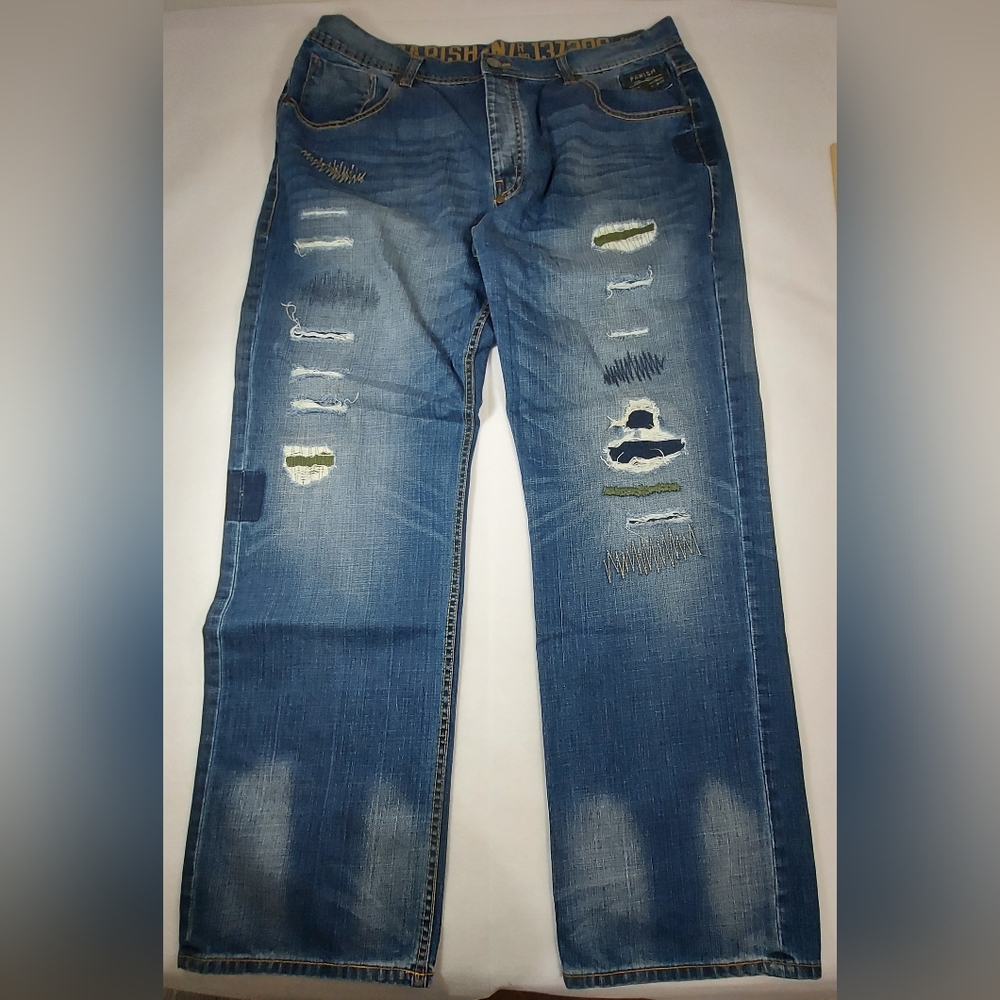 Vintage Y2k Parish Nation Baggy Jeans Mens 42x34 Skater Distressed Patchwork